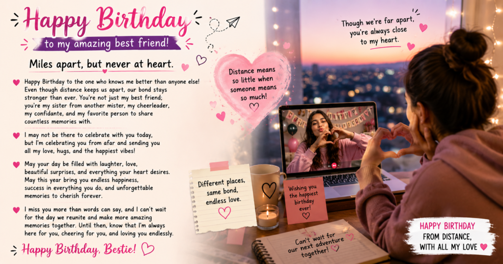 Birthday Wishes for Best Friend Girl from Distance