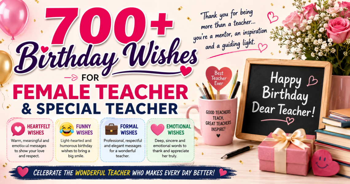700+ Birthday Wishes for Female Teacher & Special Teacher — Heartfelt, Funny, Formal & Emotional Messages