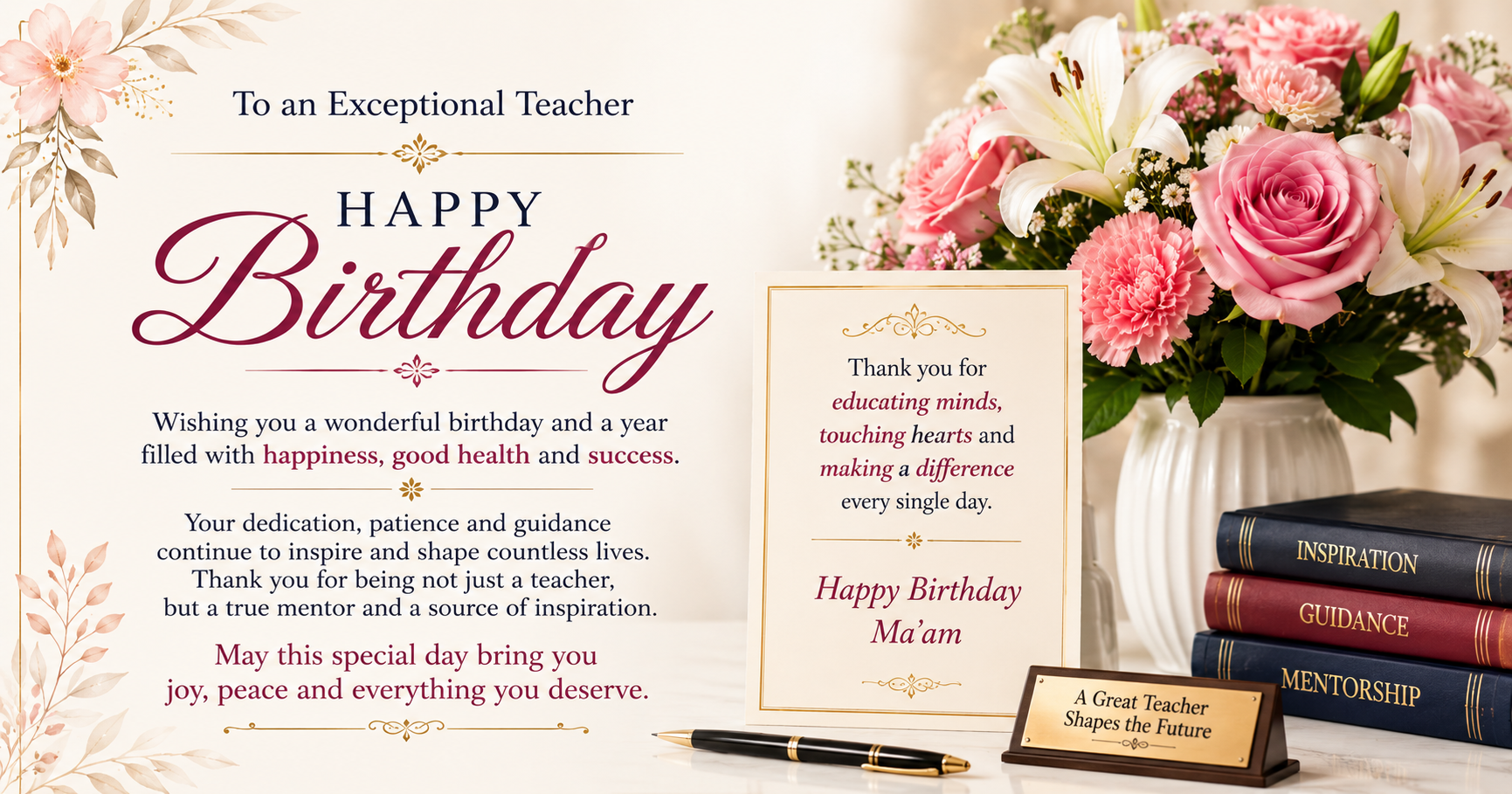 Formal Birthday Wishes for Female Teacher