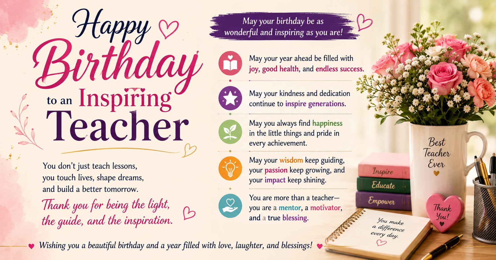 Inspirational Birthday Wishes for Female Teacher