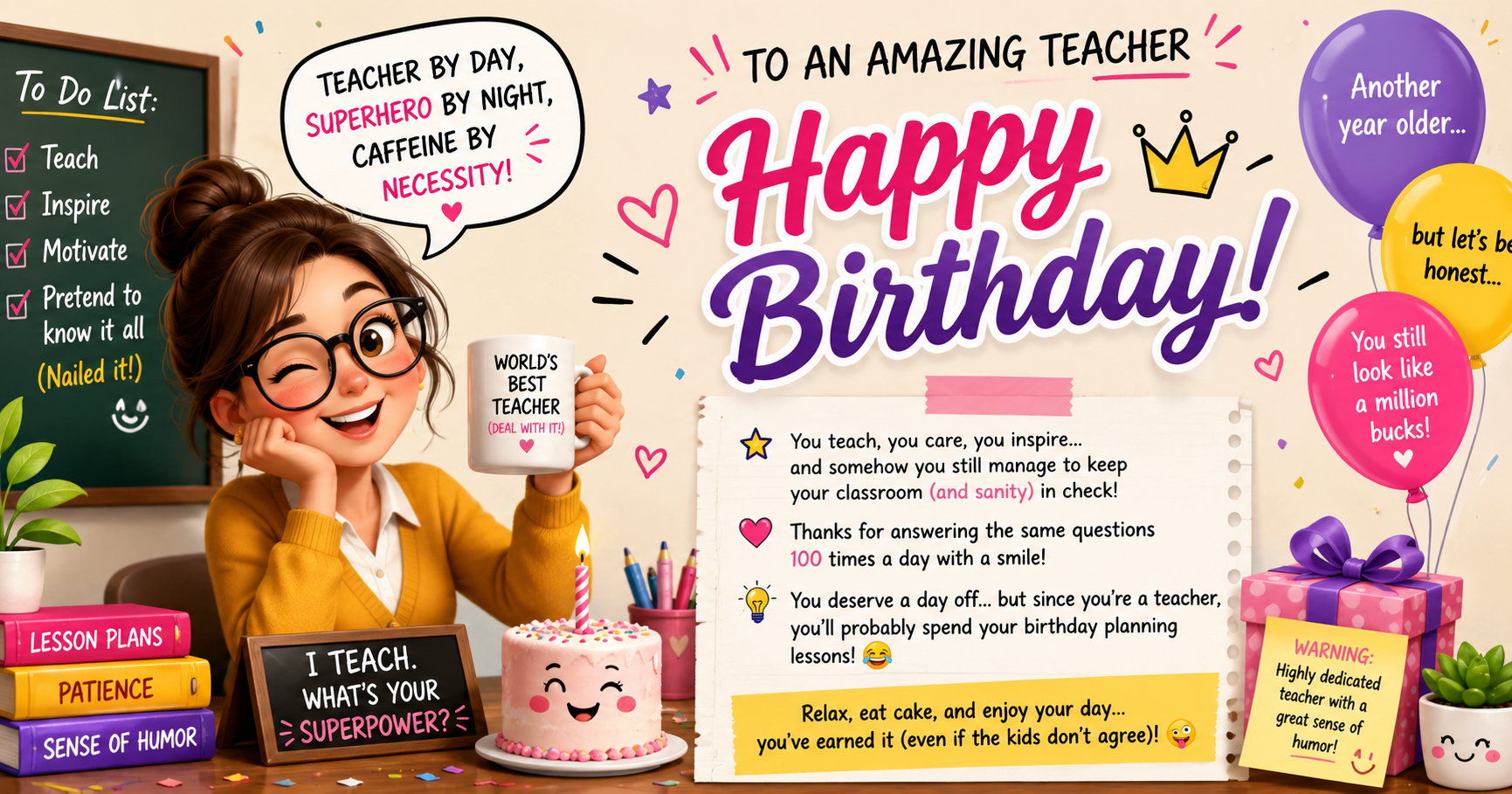 Funny Birthday Wishes for Female Teacher