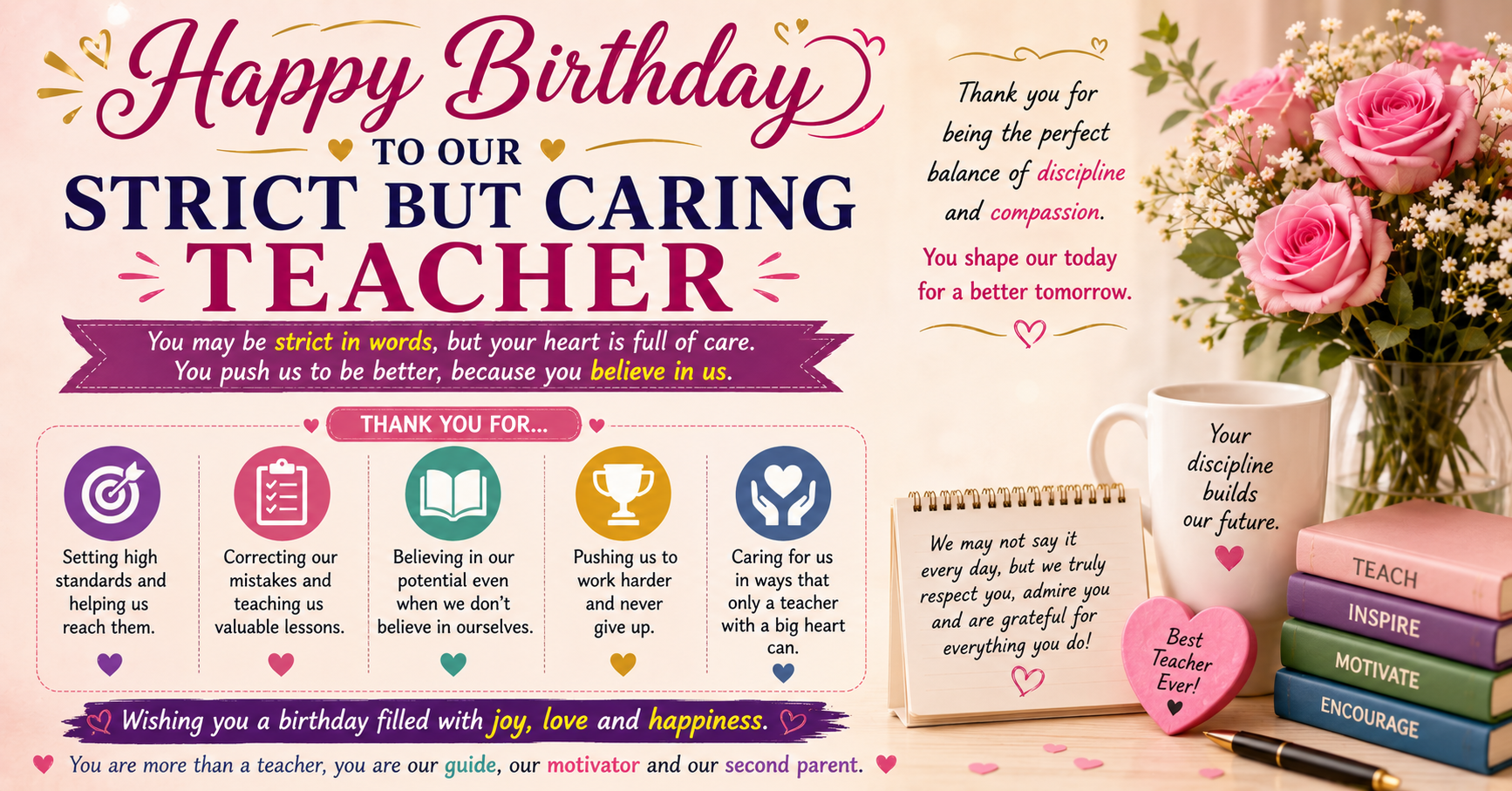 Birthday Wishes for Strict but Caring Female Teacher