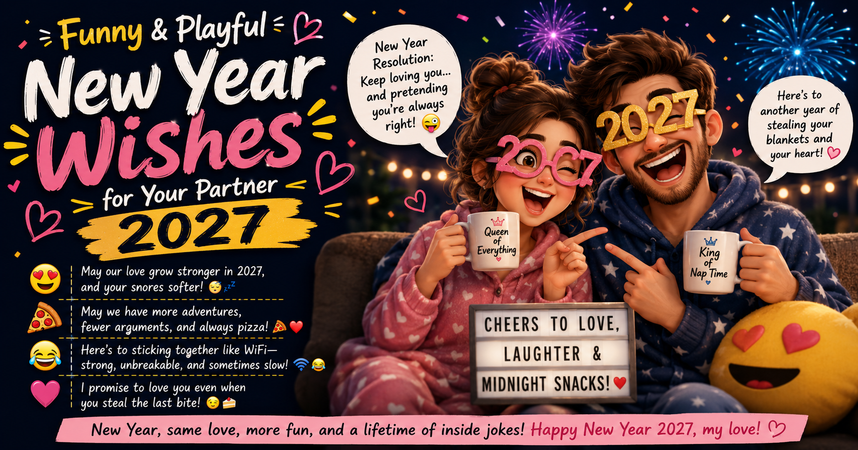 Funny & Playful New Year Wishes for Your Partner