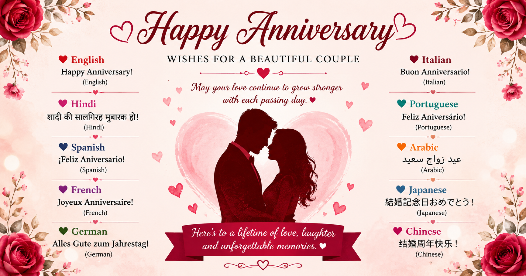 Anniversary Wishes for Couple in Different Languages