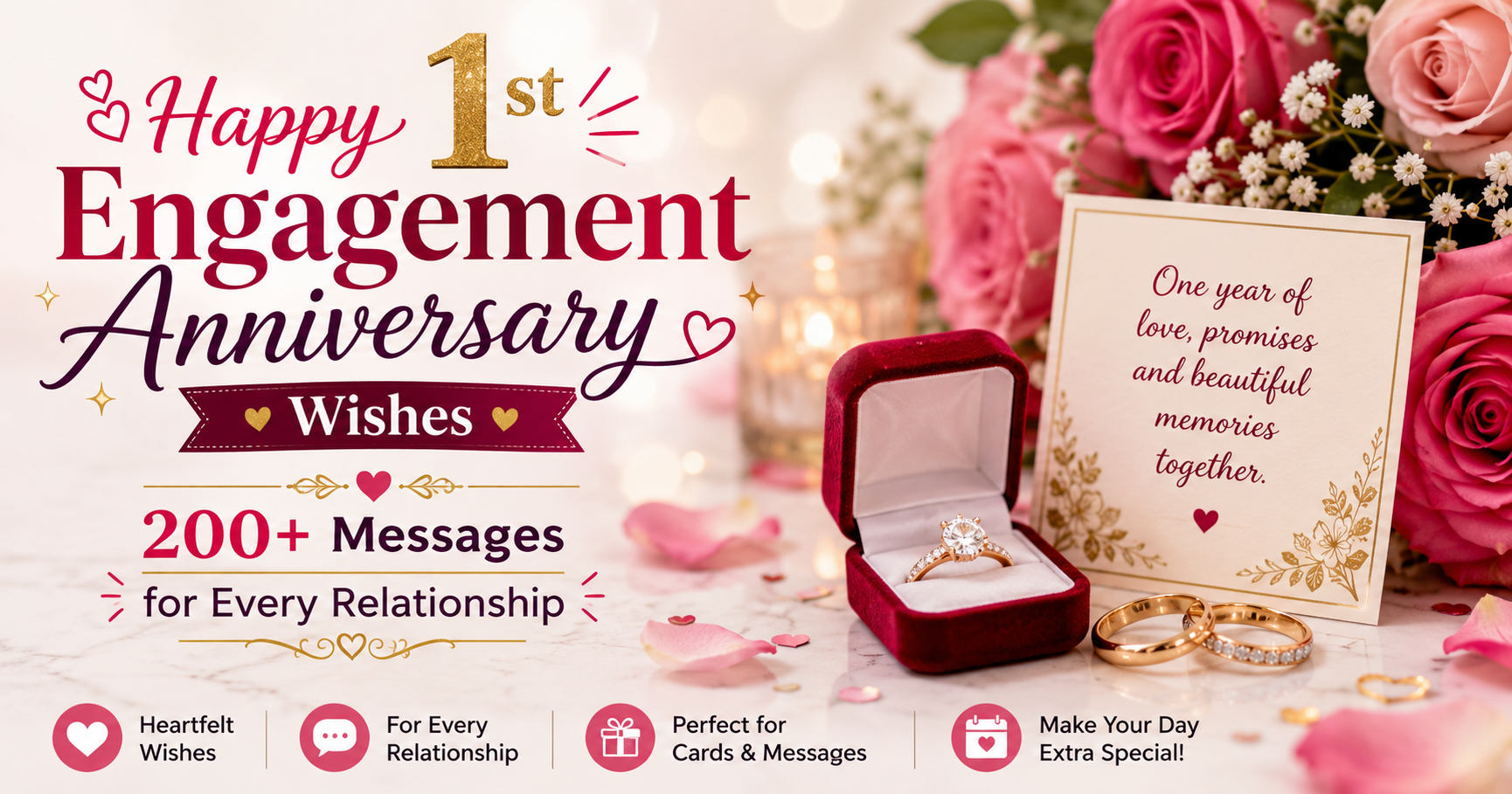 💌 Happy 1st Engagement Anniversary Wishes — 200+ Messages for Every Relationship