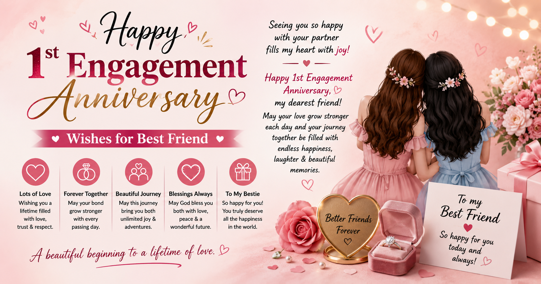 👯 Happy 1st Engagement Anniversary Wishes for Best Friend