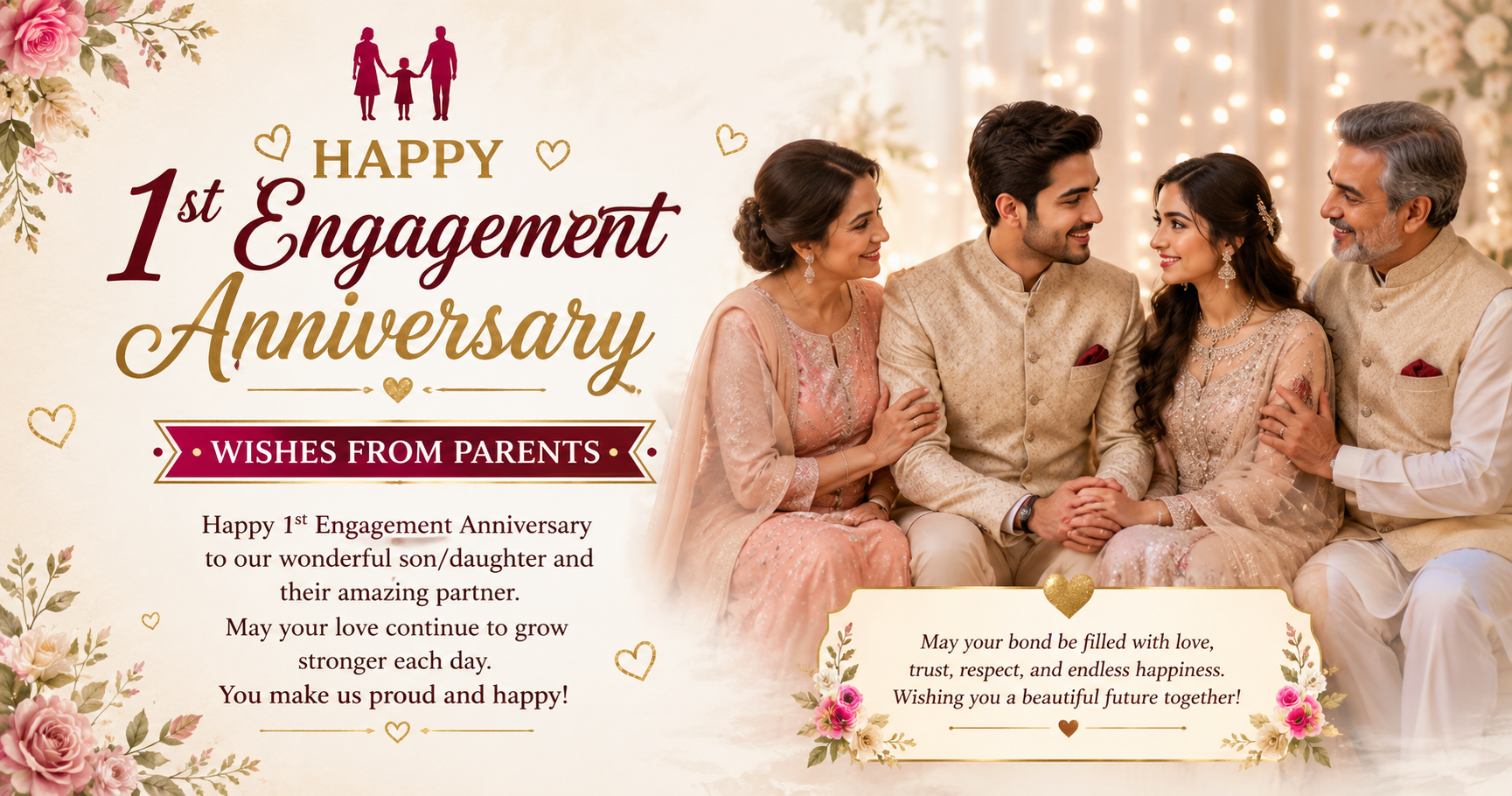 👨‍👩‍👧 Happy 1st Engagement Anniversary Wishes from Parents
