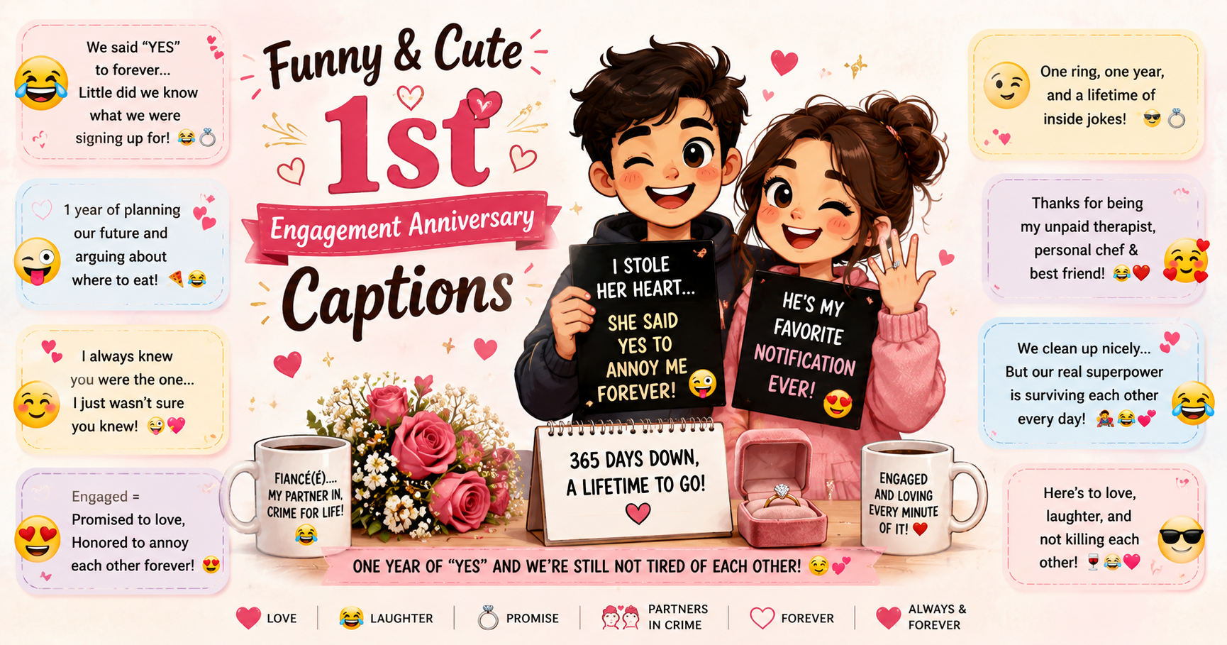 😂 Funny & Cute 1st Engagement Anniversary Captions