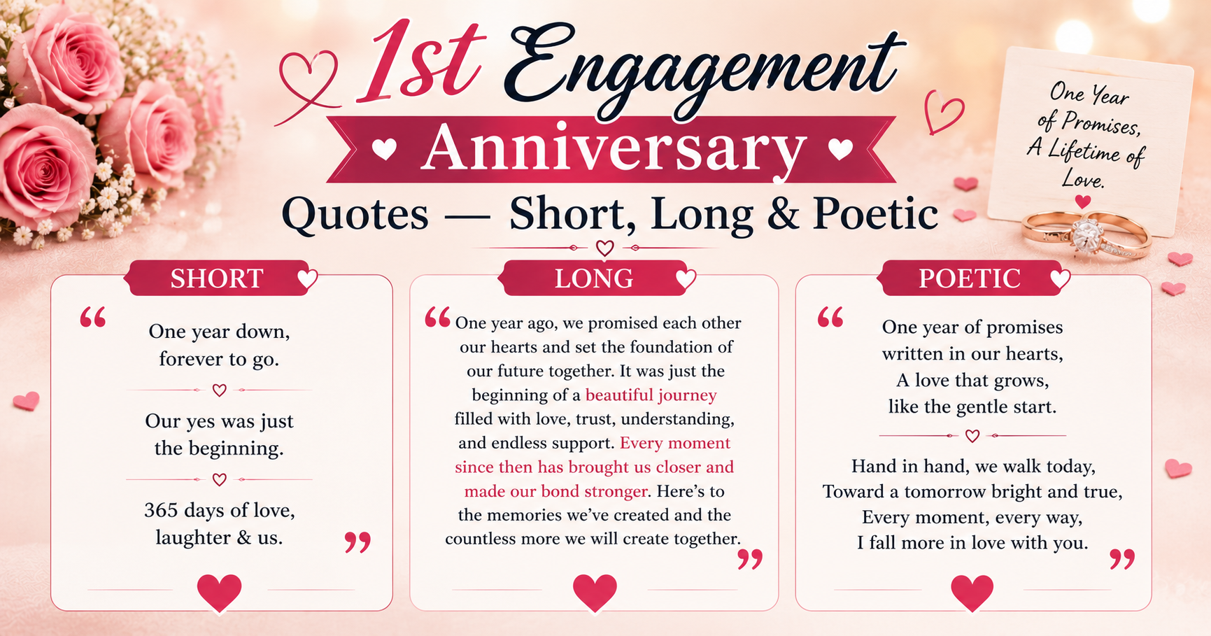 💬 1st Engagement Anniversary Quotes — Short, Long & Poetic