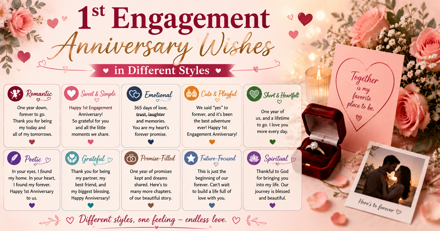 🌺 1st Engagement Anniversary Wishes in Different Styles