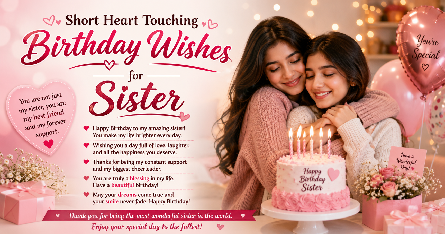 🎂 Short Heart Touching Birthday Wishes for Sister (Best Collection)