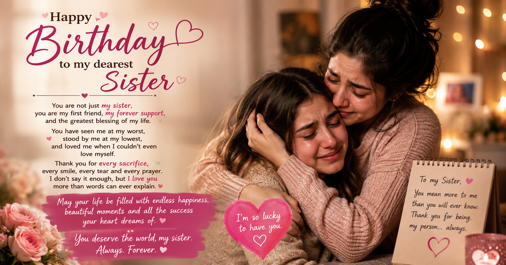 😢 Emotional Heart Touching Birthday Wishes for Sister (That Will Make Her Cry)