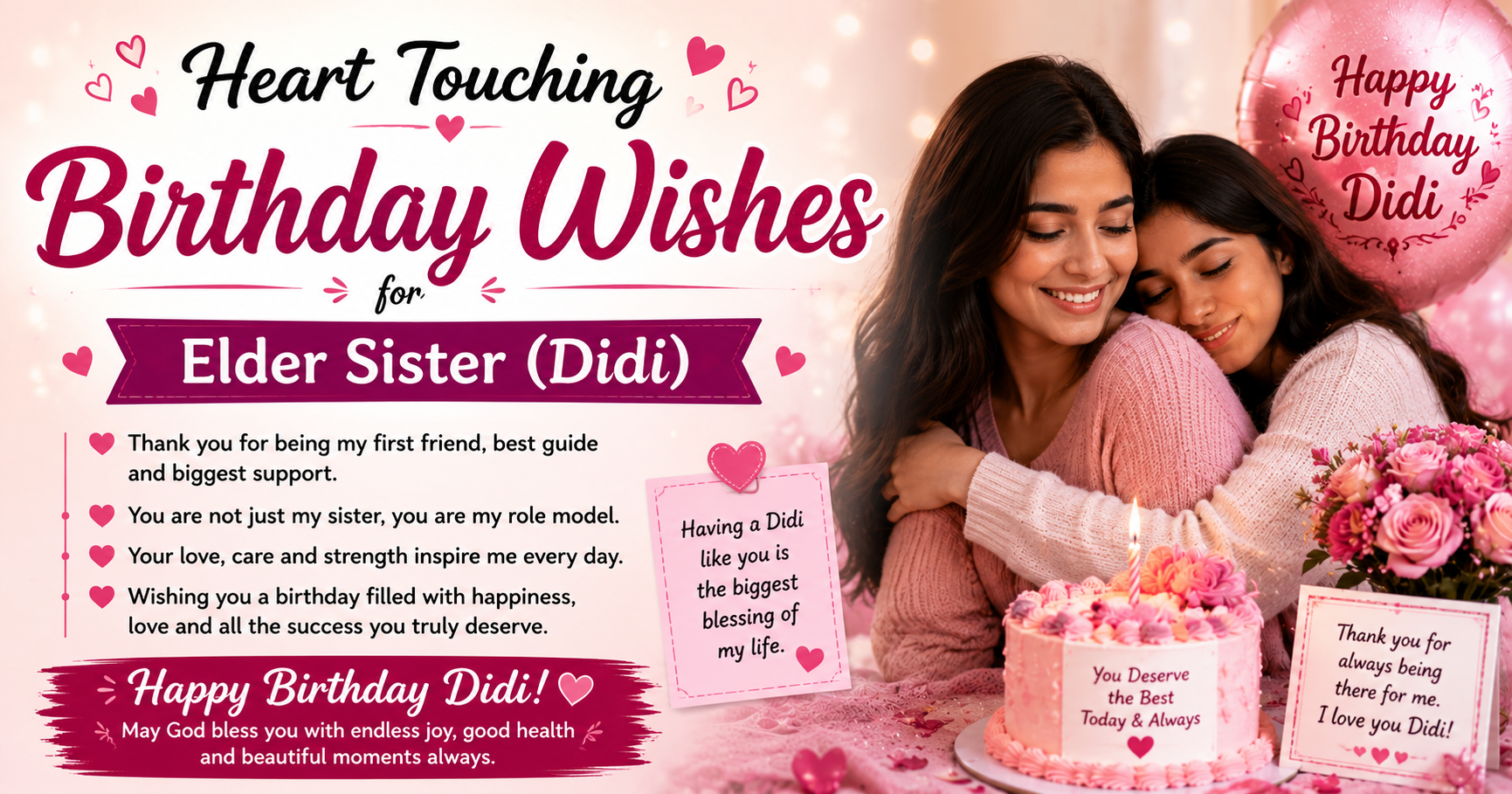 👩‍👧 Heart Touching Birthday Wishes for Elder Sister (Didi)