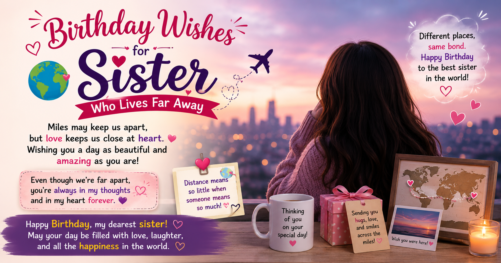 🌍 Birthday Wishes for Sister Who Lives Far Away