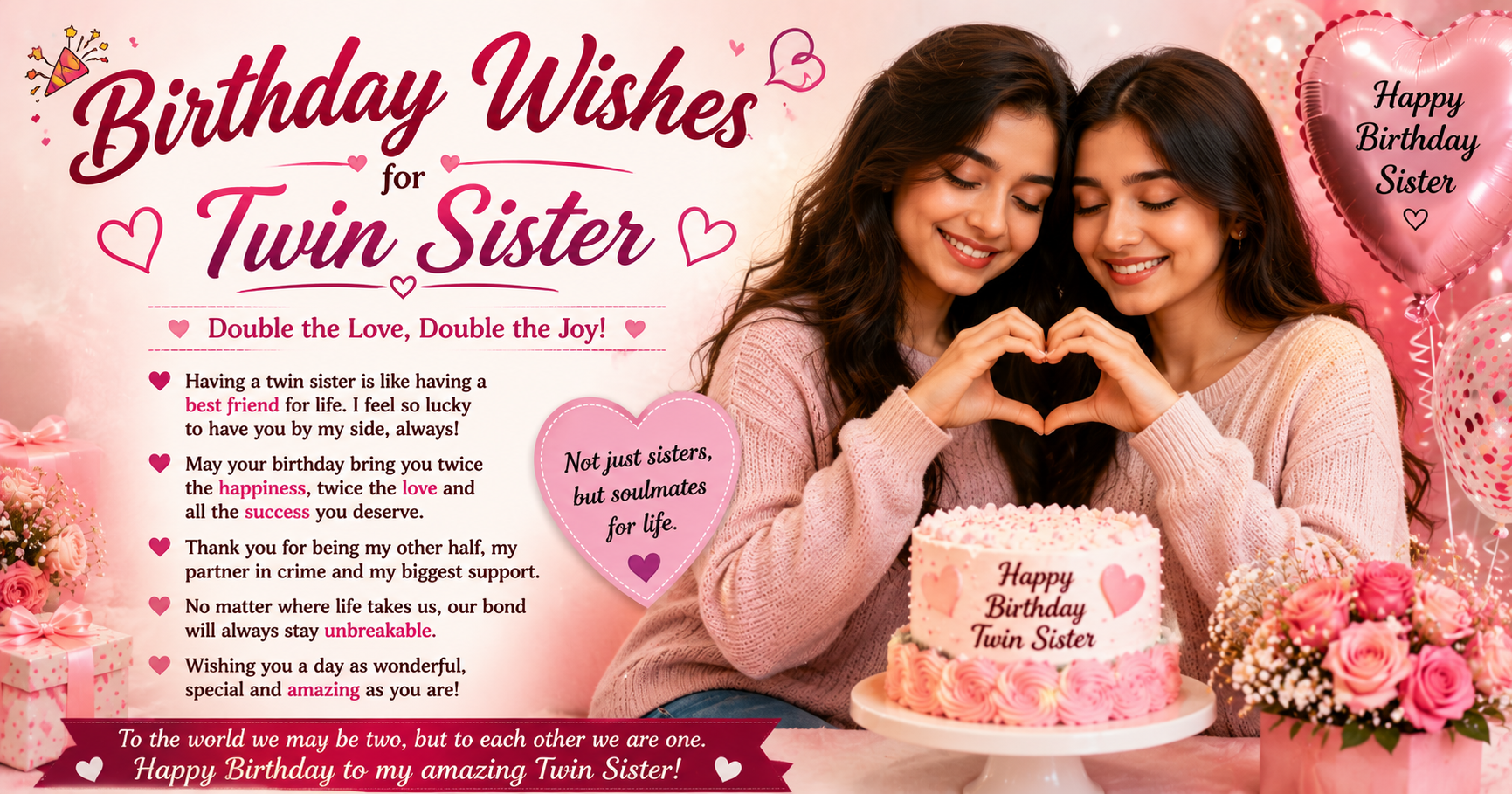 🎊 Birthday Wishes for Twin Sister