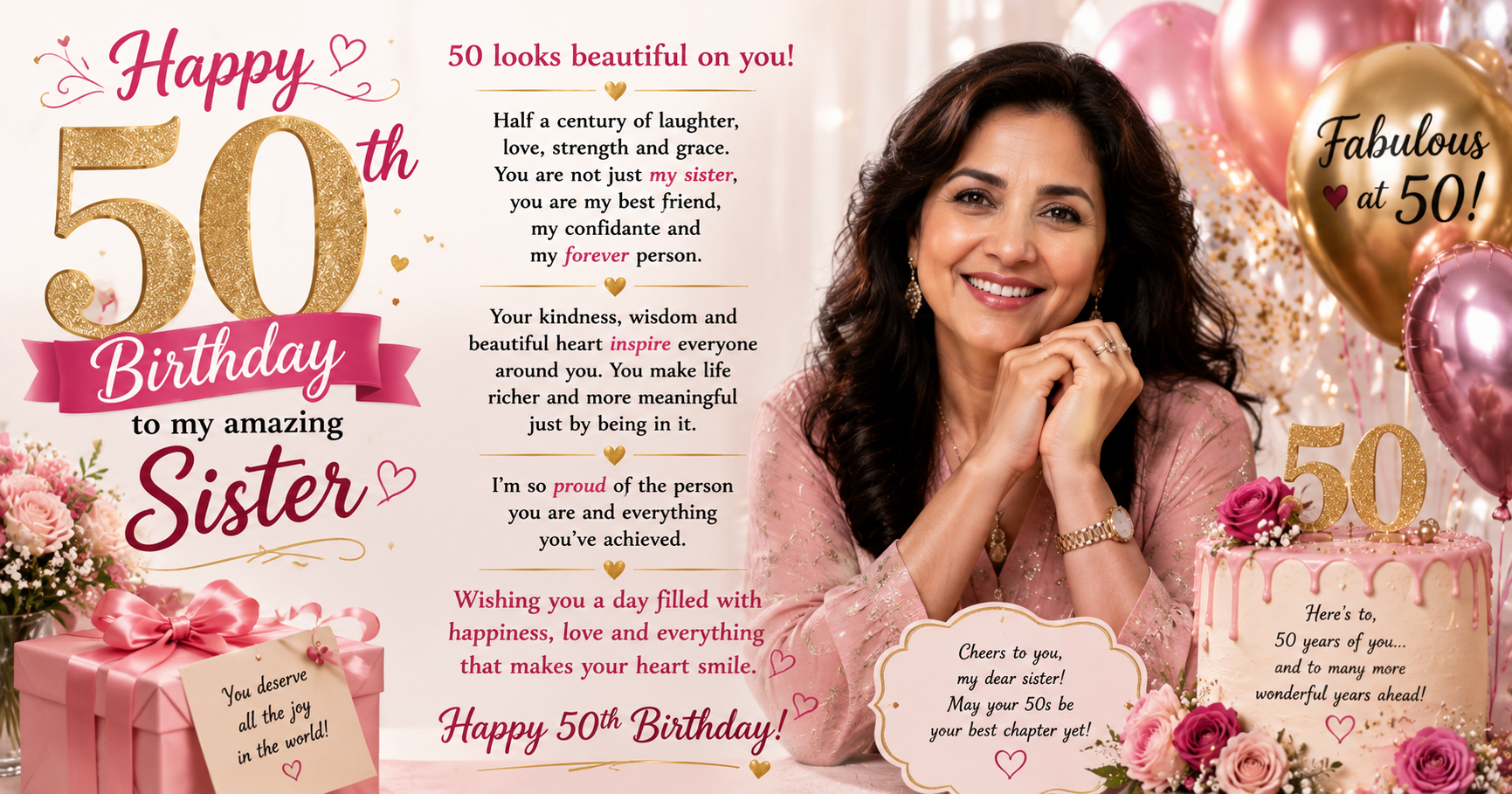 🥳 50th Birthday Wishes for Sister