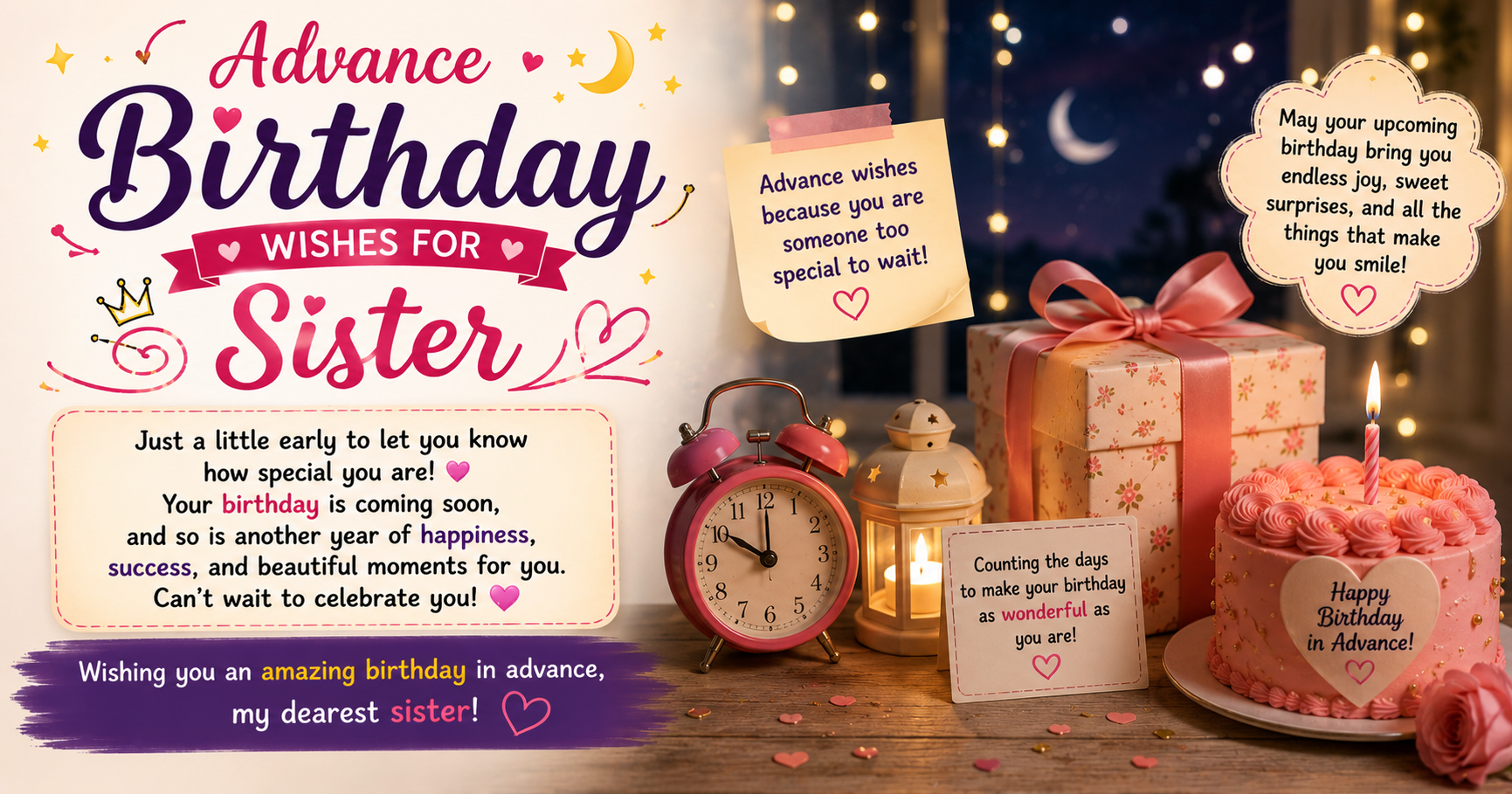🌙 Advance Birthday Wishes for Sister