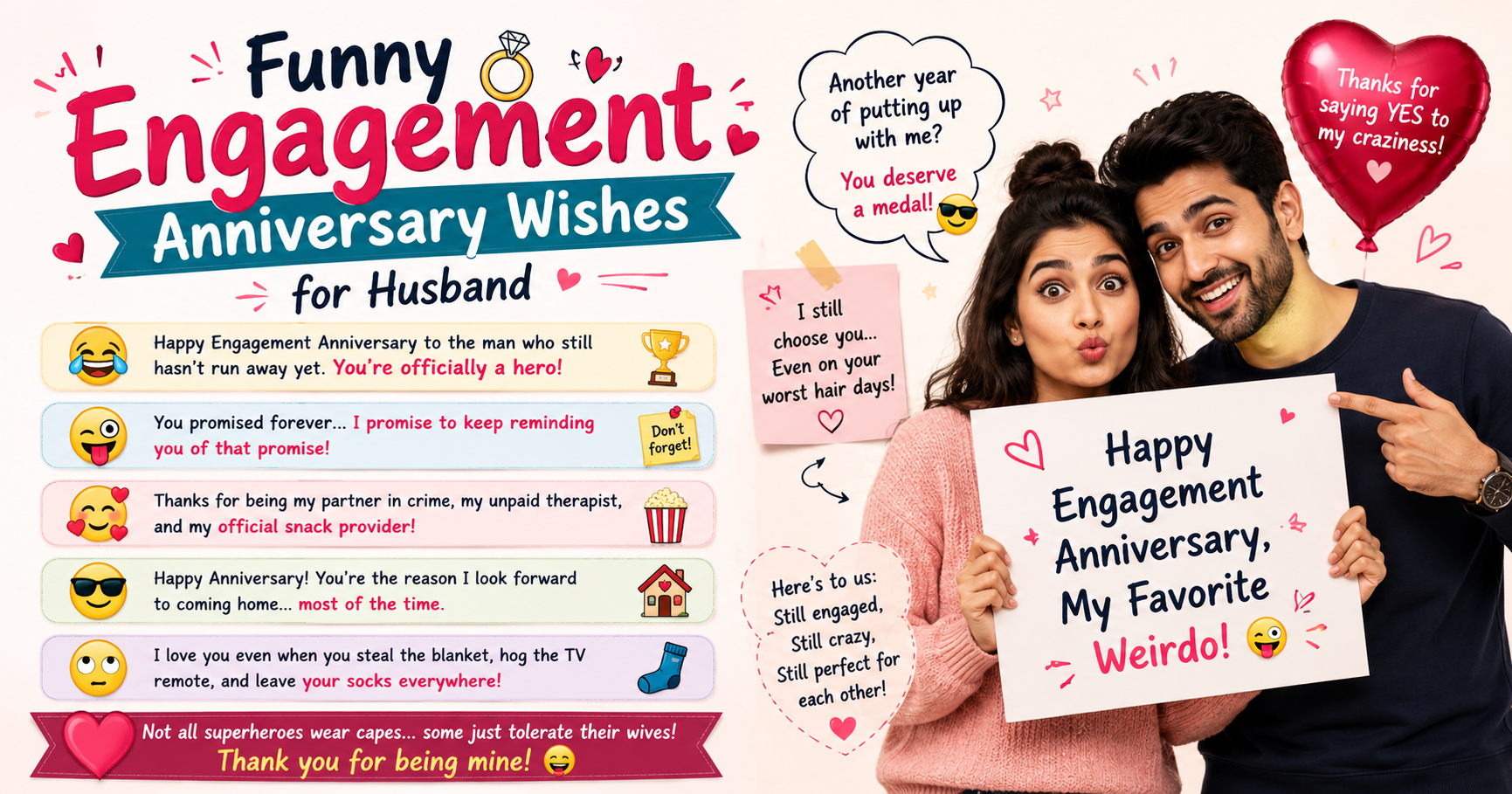 😄 Funny Engagement Anniversary Wishes for Husband