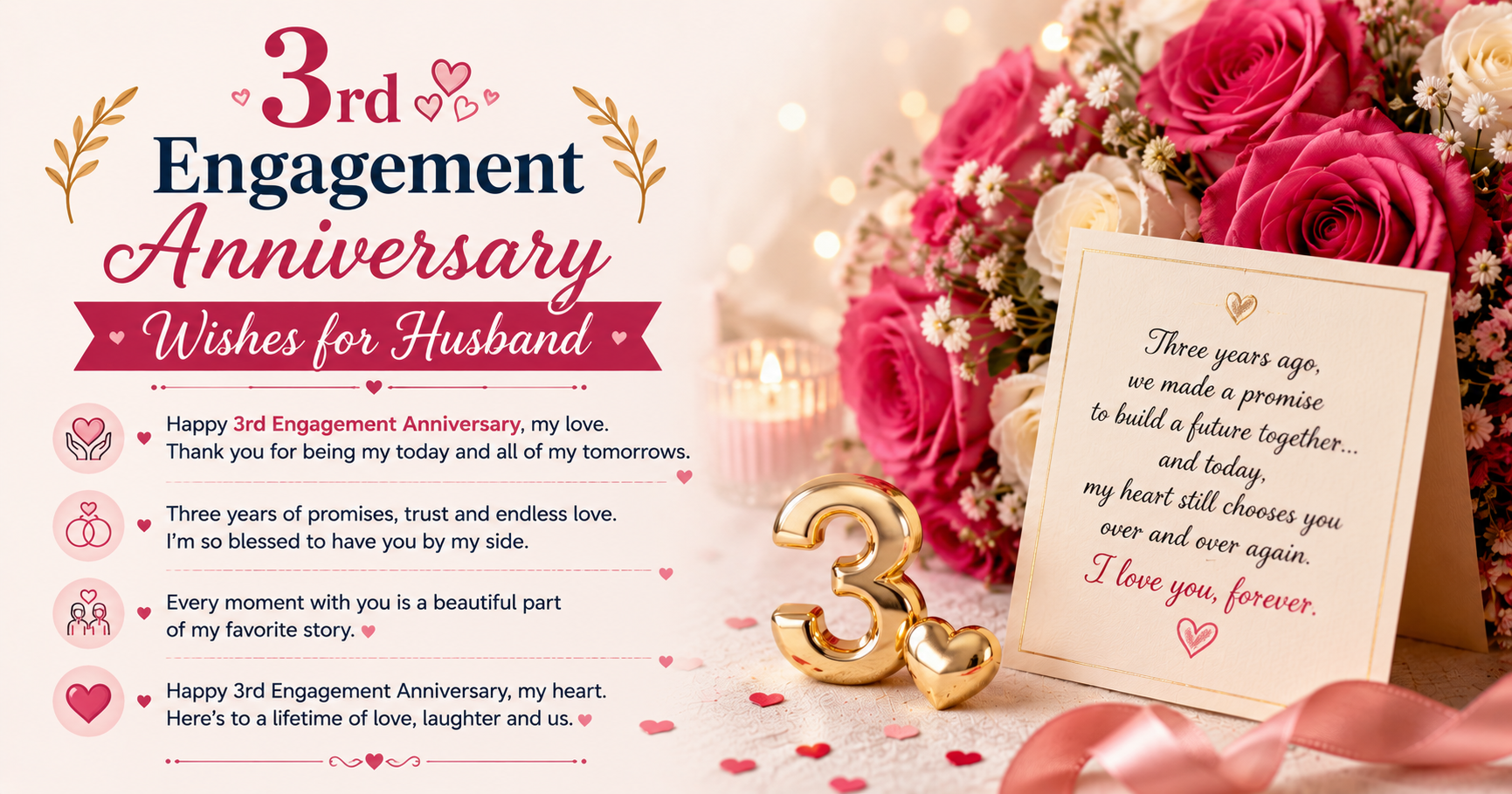 💐 3rd Engagement Anniversary Wishes for Husband