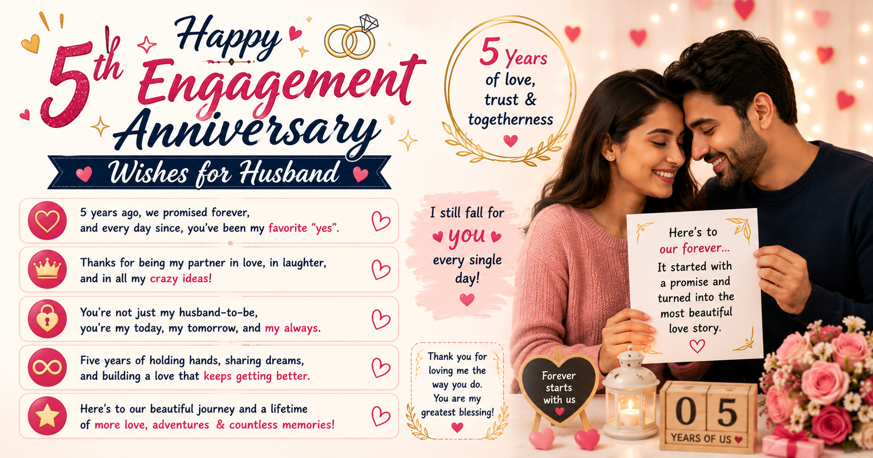 🌟 5th Engagement Anniversary Wishes for Husband