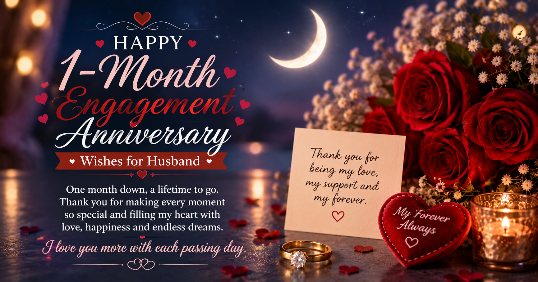 🌙 1-Month Engagement Anniversary Wishes for Husband