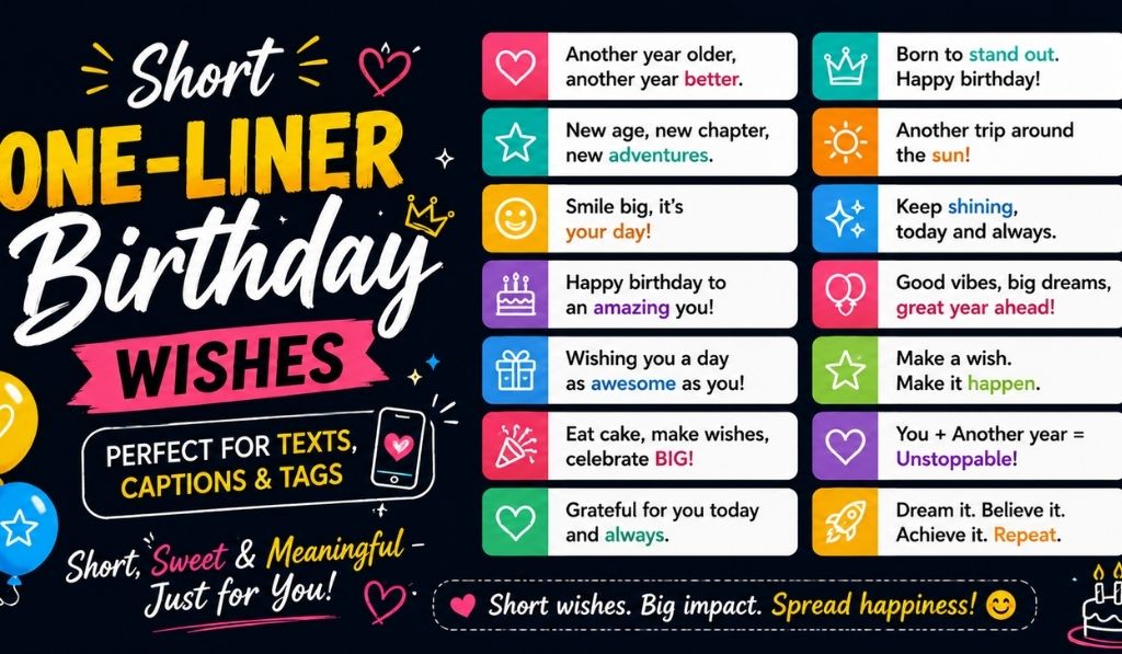 Short One-Liner Birthday Wishes (Perfect for Texts, Captions & Tags) 📱