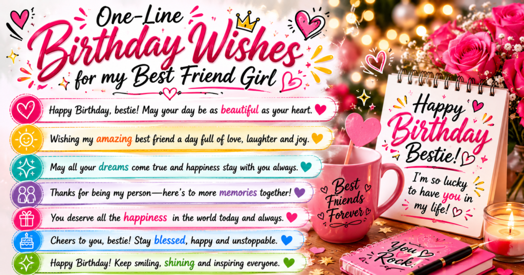 One-Line Birthday Wishes for Best Friend Girl