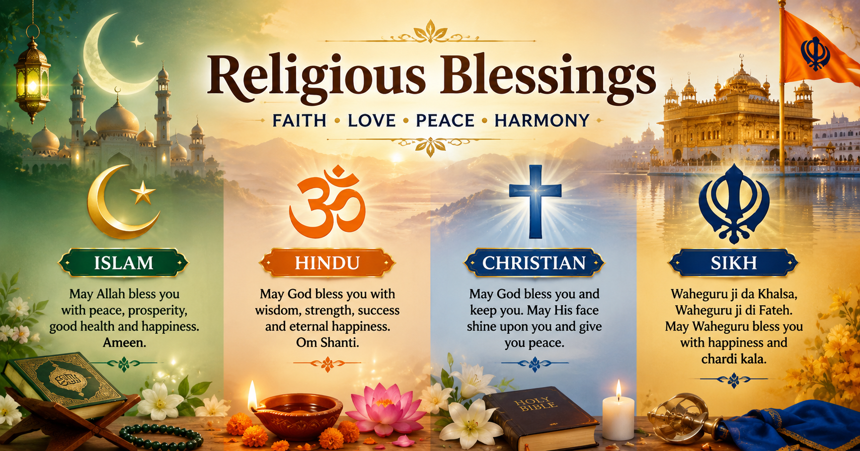Religious Blessings — Islamic, Hindu, Christian, Sikh