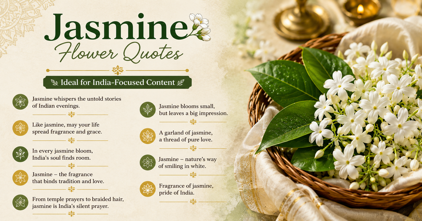 Jasmine Flower Quotes (Ideal for India-Focused Content) 🌿