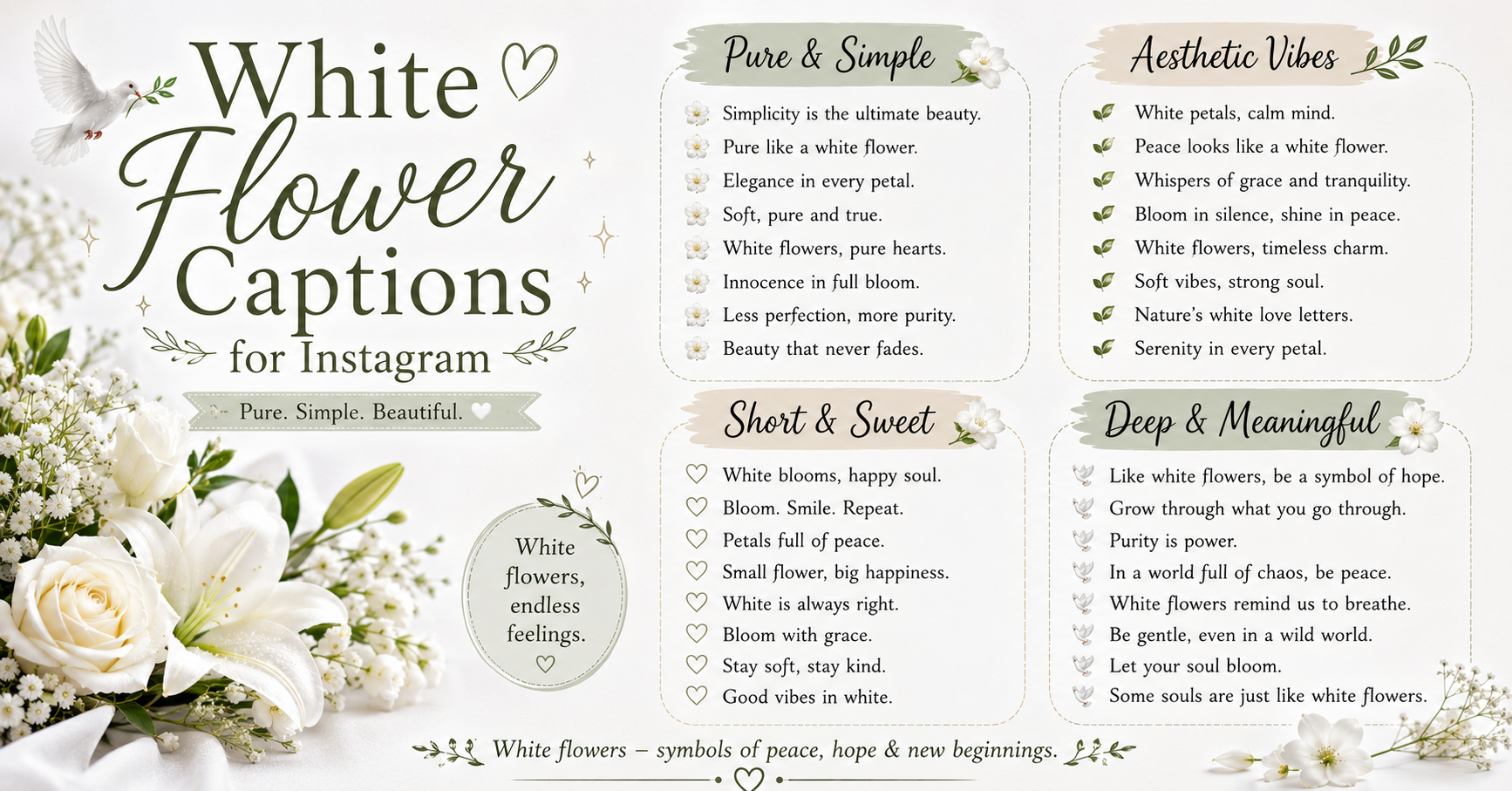 White Flower Captions for Instagram 🕊️