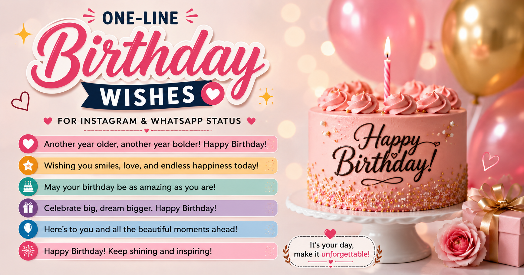 One-Line Birthday Wishes for Instagram & WhatsApp Status