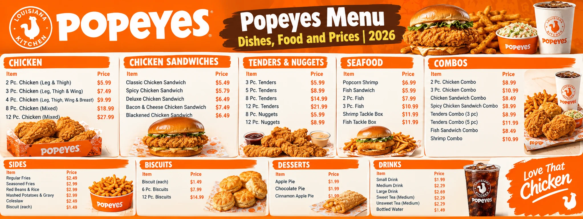 Popeyes Menu With Prices: Complete Guide to Chicken, Sandwiches, Sides, Combos, and Deals